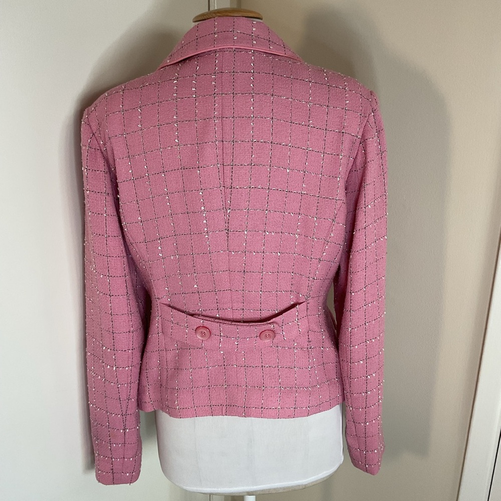 Nicole Miller Pink Plaid Blazer Jacket Classic Preppy Work Cocktail Size 12 - Picture 6 of 6